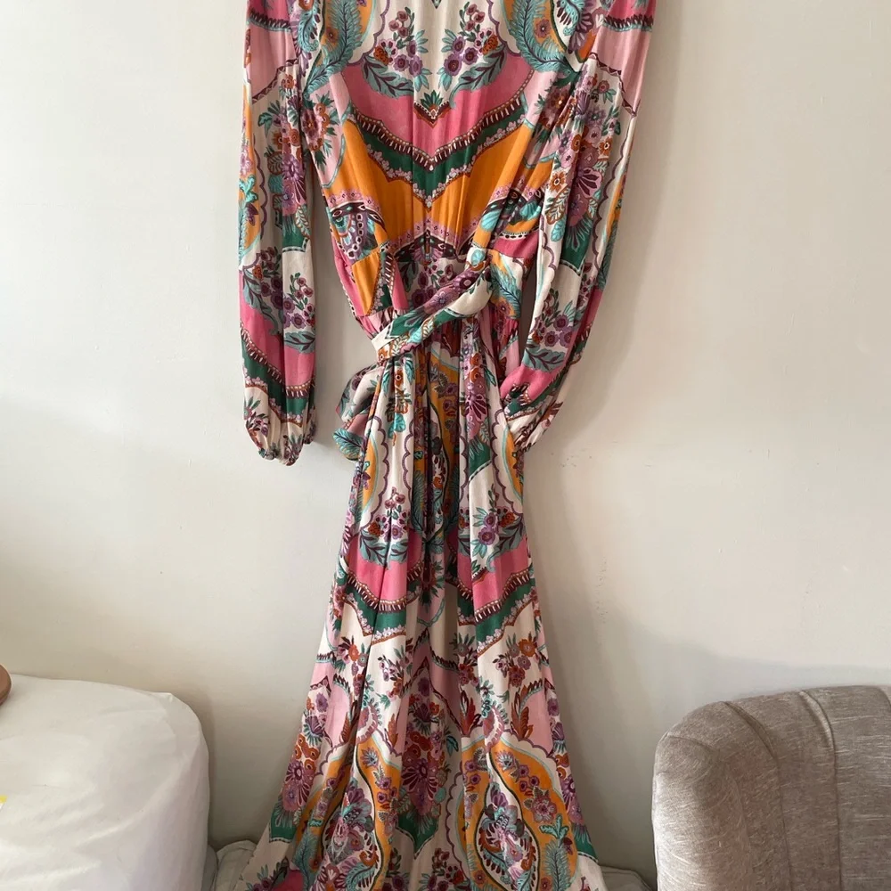 ZARA MIDI WRAP Moroccan FLORAL PRINT DRESS Hot Pink Scarf influencer blogger
